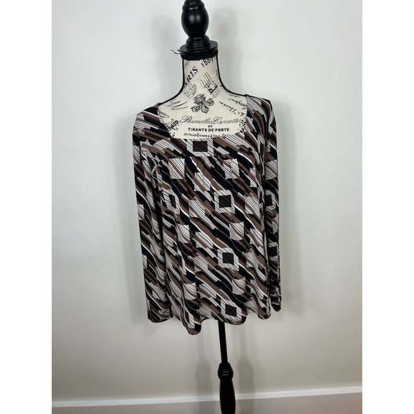 East 5th square neck patterned long sleeve Blouse - Picture 1 of 8